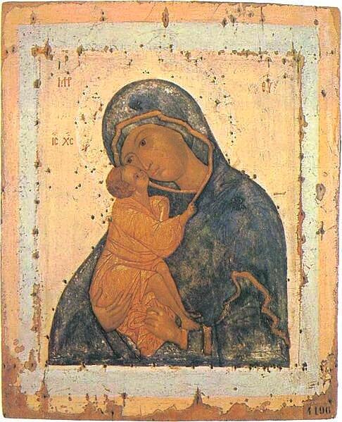 Ikone der “blauen” Mutter Gottes vom Don, Ende 15. – Anfang 16. Jh.  Russisches Museum, St. Petersburg (Bild: Wikicommons, Testus)