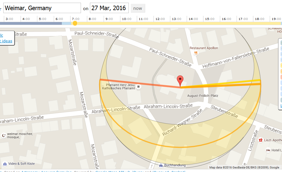 Suncalc für Weimar am Morgen des 27. März 2016, Auszug (Dank an Vladimir Agafonkin für freundlichen Diskurs!)